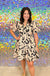 Entro One in a Million Dress - Taupe, Black, print, tiered, mini, short sleeve, puff sleeve, v-neck