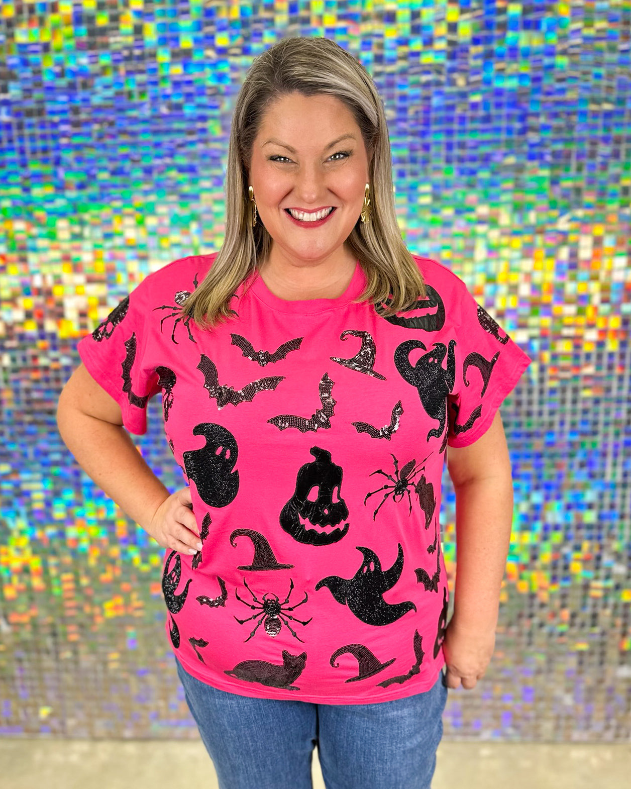FINAL SALE Queen of Sparkles Halloween Icon Tee - Pink/Black