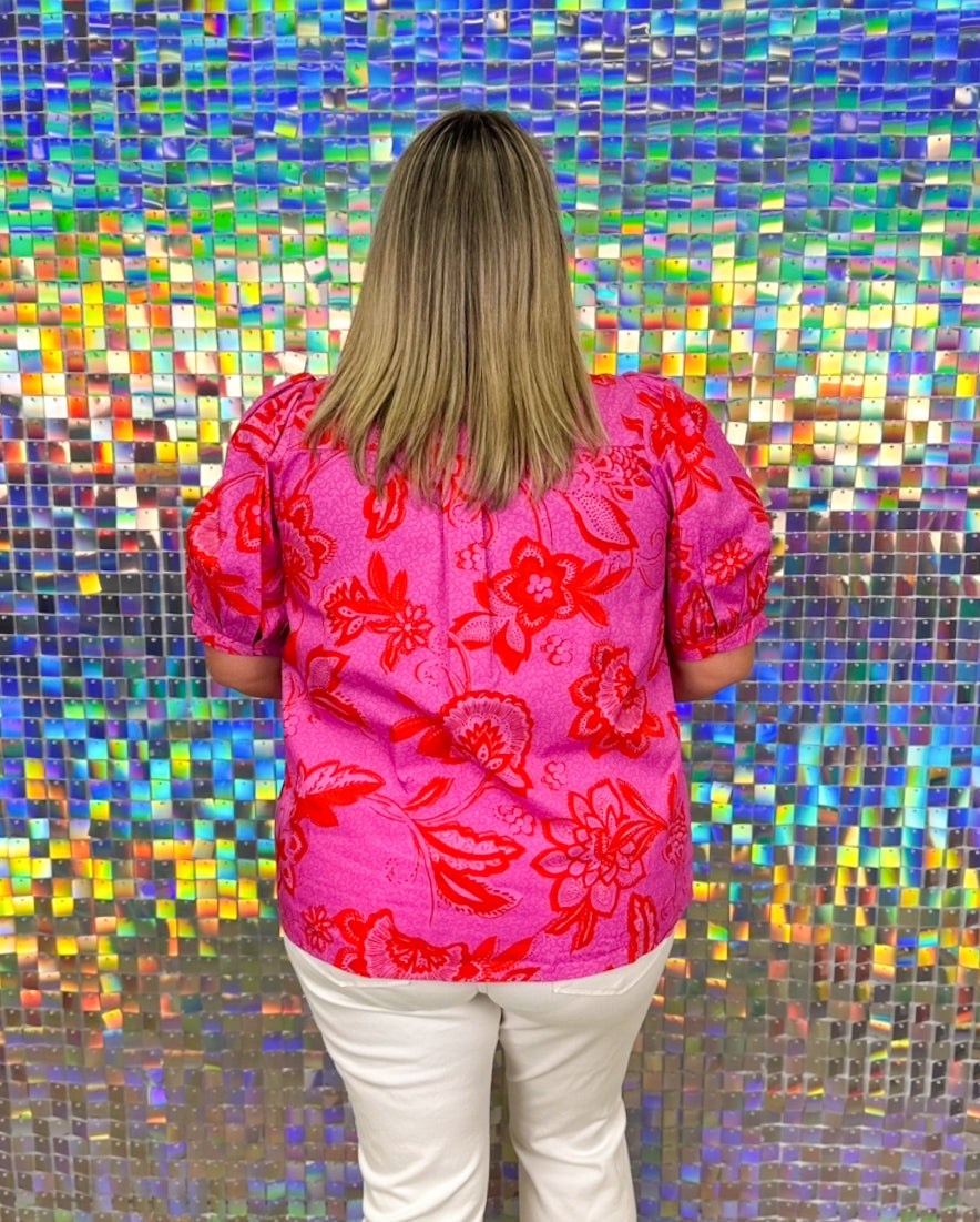 FINAL SALE-Weirly Floral Top - Pink/Red