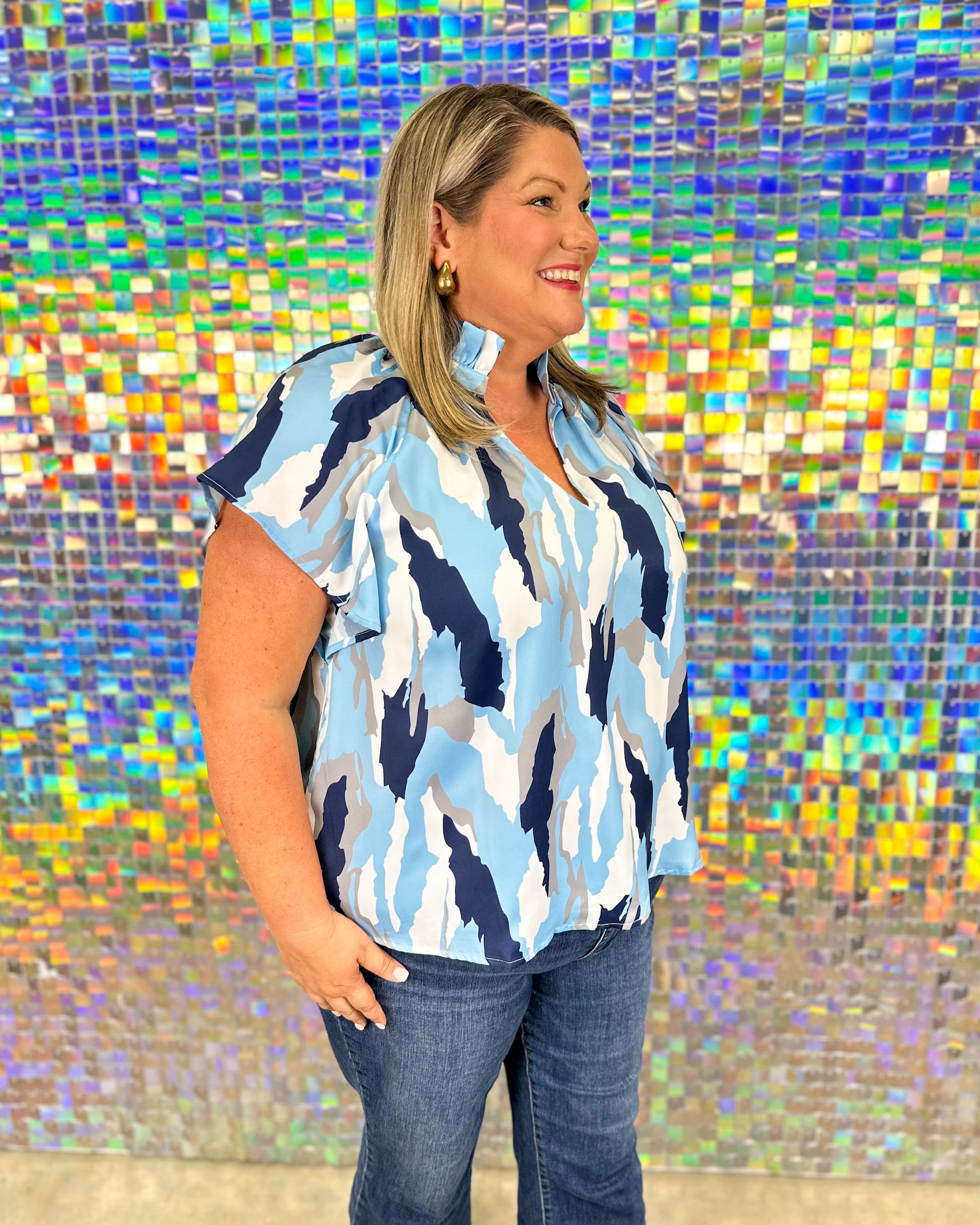 Abstract Blouse - Blue & Navy