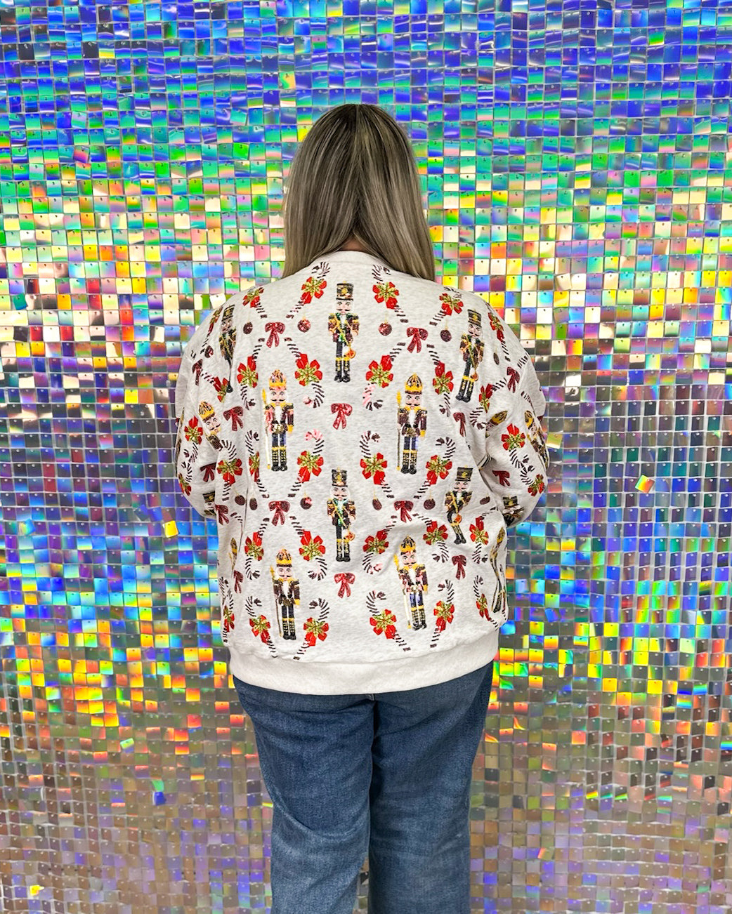Queen of Sparkles Nutcracker & Candy Cane Sweatshirt - Grey/Red