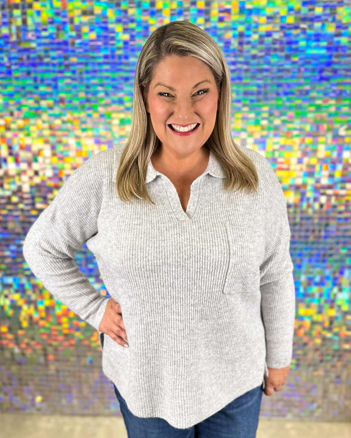 Noa Collared Sweater - Gray