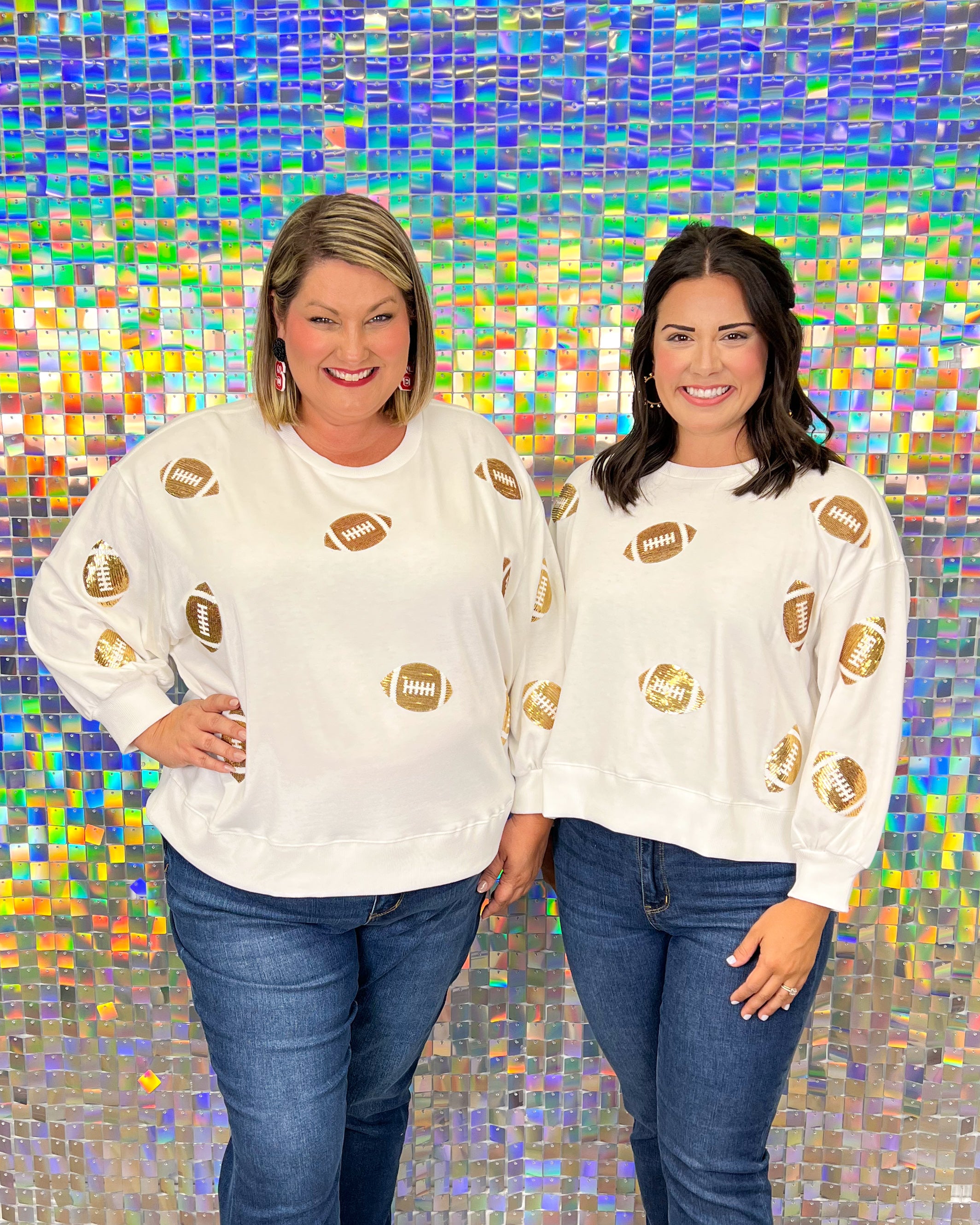 Mary Square Millie Football Sweatshirt - Gold, game day, plus size, white