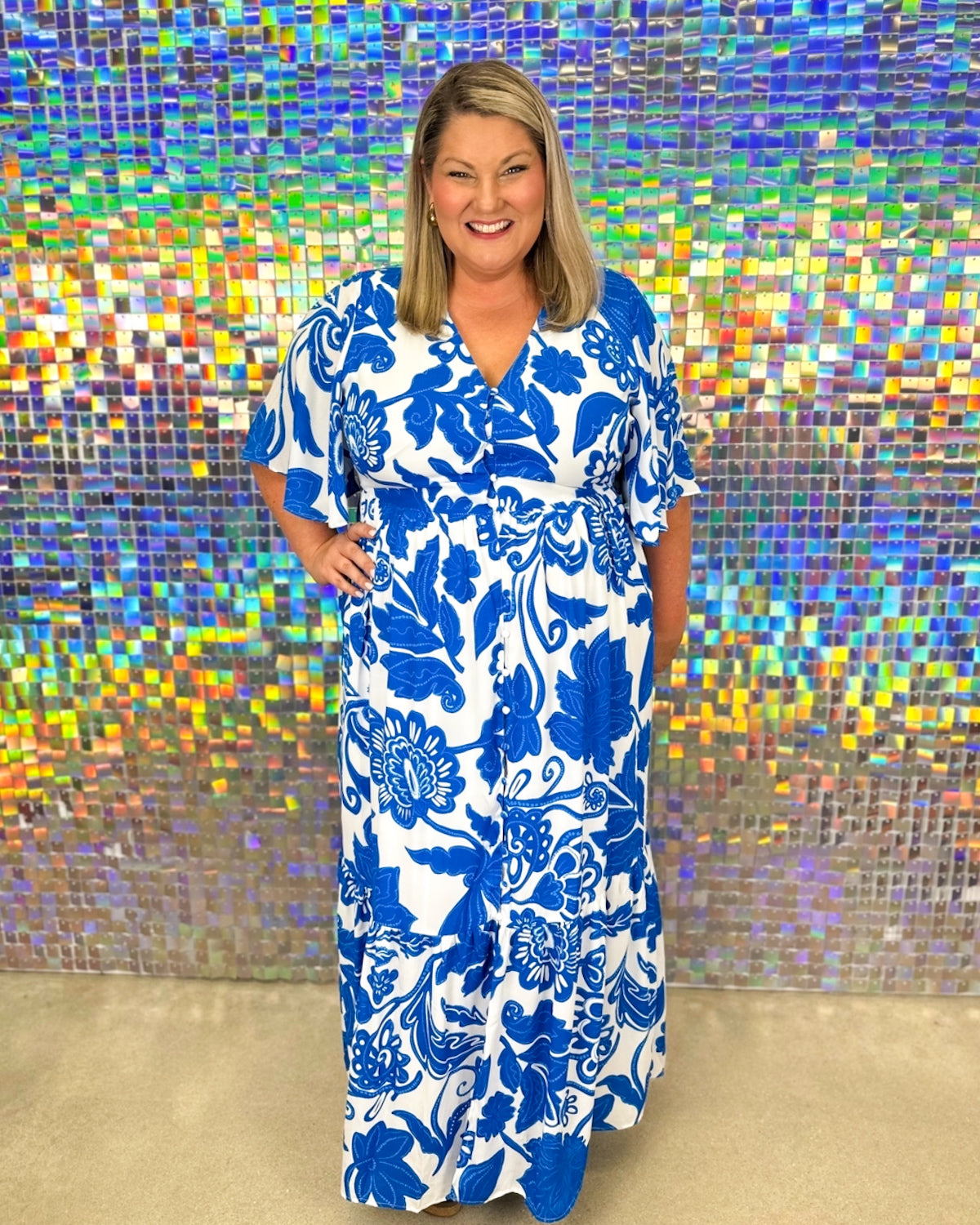 FINAL SALE Iva Button Down Maxi Dress - White/Blue