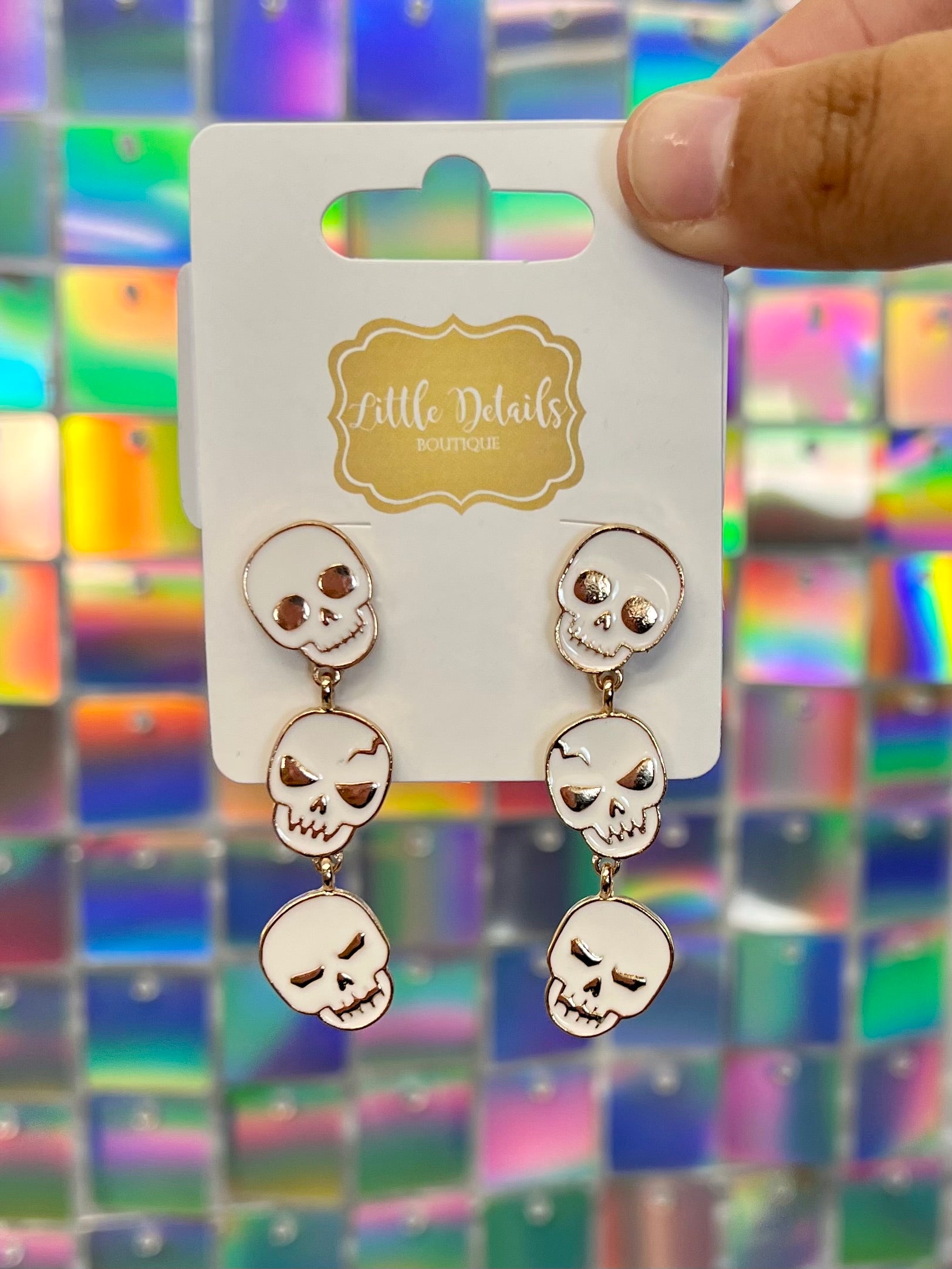 FINAL SALE Enamel 3-Tier Skull Earrings