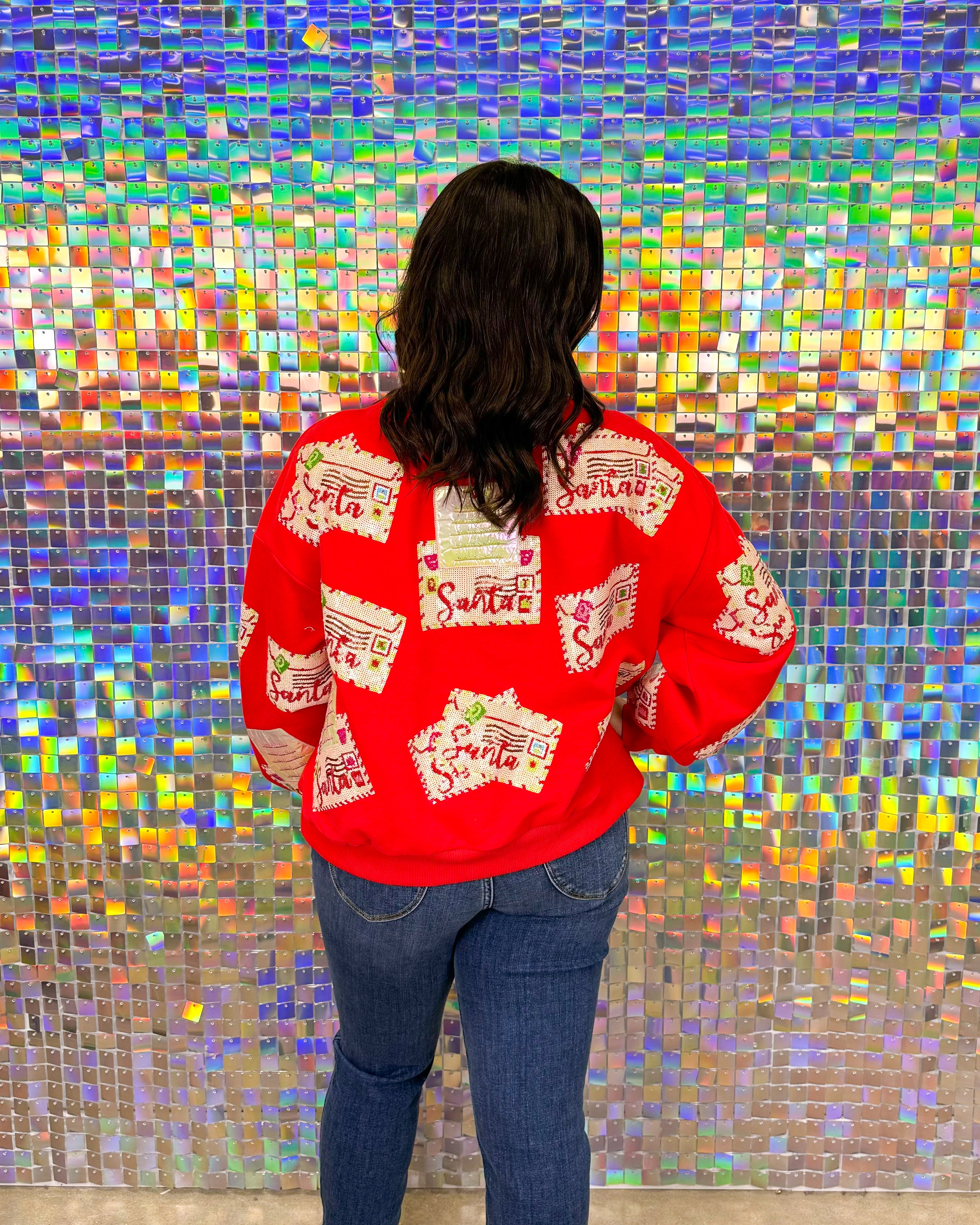 Queen of Sparkles Letters to Santa Sweatshirt - Red