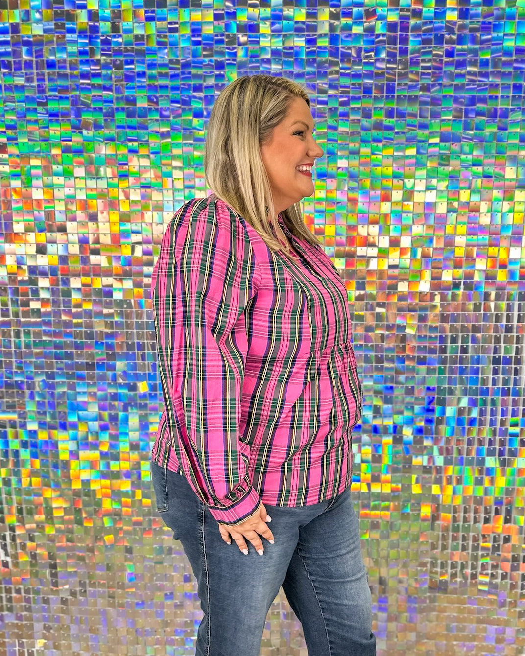 Mitzy Plaid Top - Pink