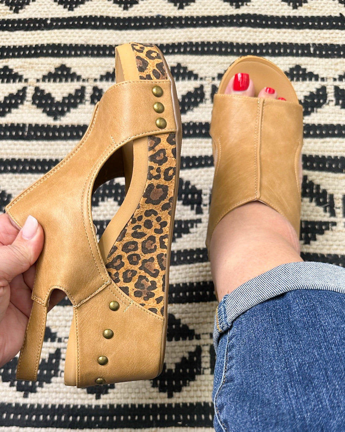 Carley Wedge - Taupe Smooth Leopard