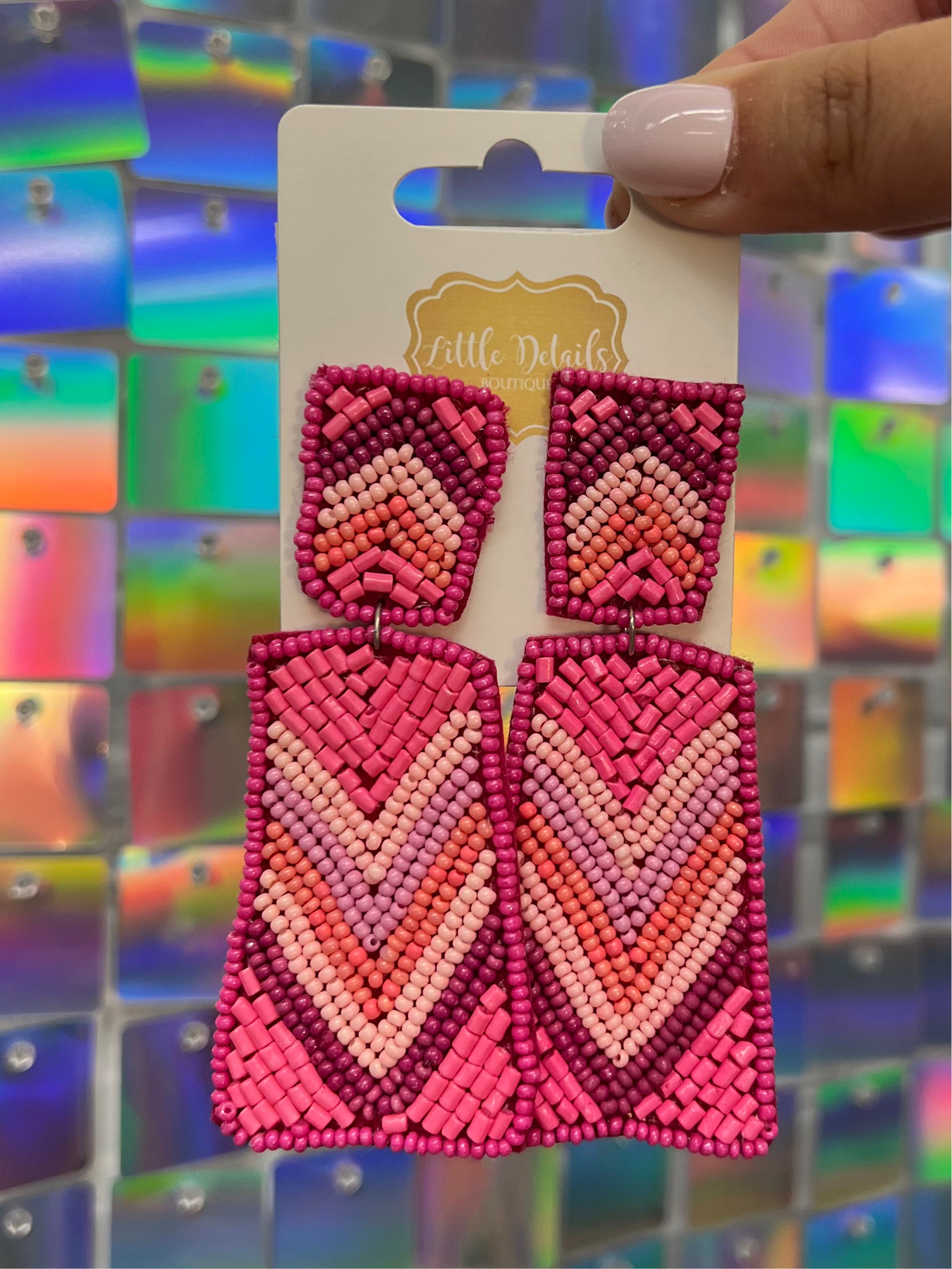 FINAL SALE Chevron Trapezoid Earring - Pink