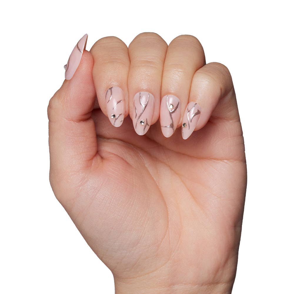 Glamnetic Astro Press-On Nails | 3D Raised Metallic  Silver | Short Almond