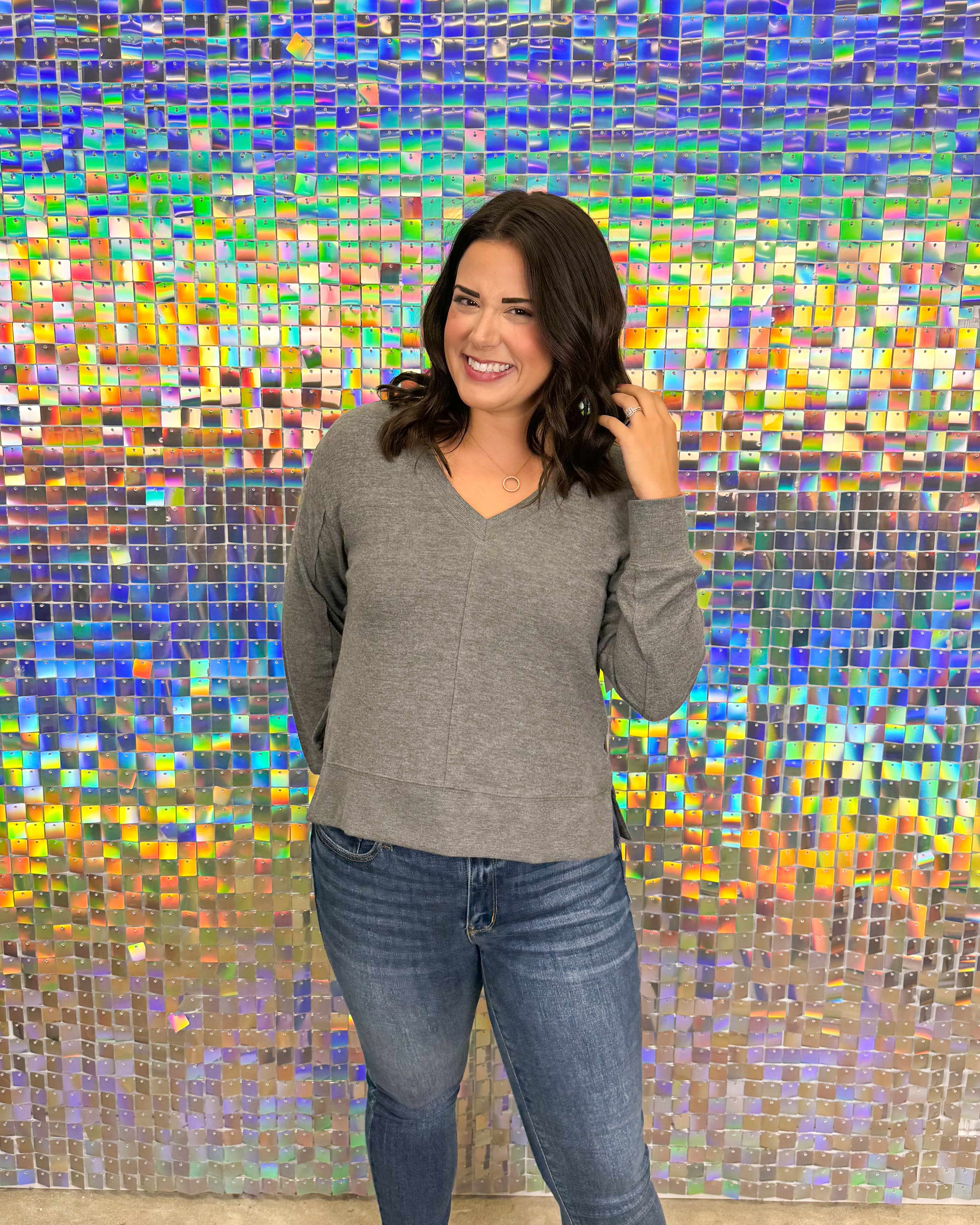 Z Supply Wilder Cloud V-Neck LS Top - Charcoal Heather