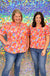 Michelle McDowell Sutton Top - Falling Poppies- Coral, ruffle mock neck, short sleeve, printed, plus size