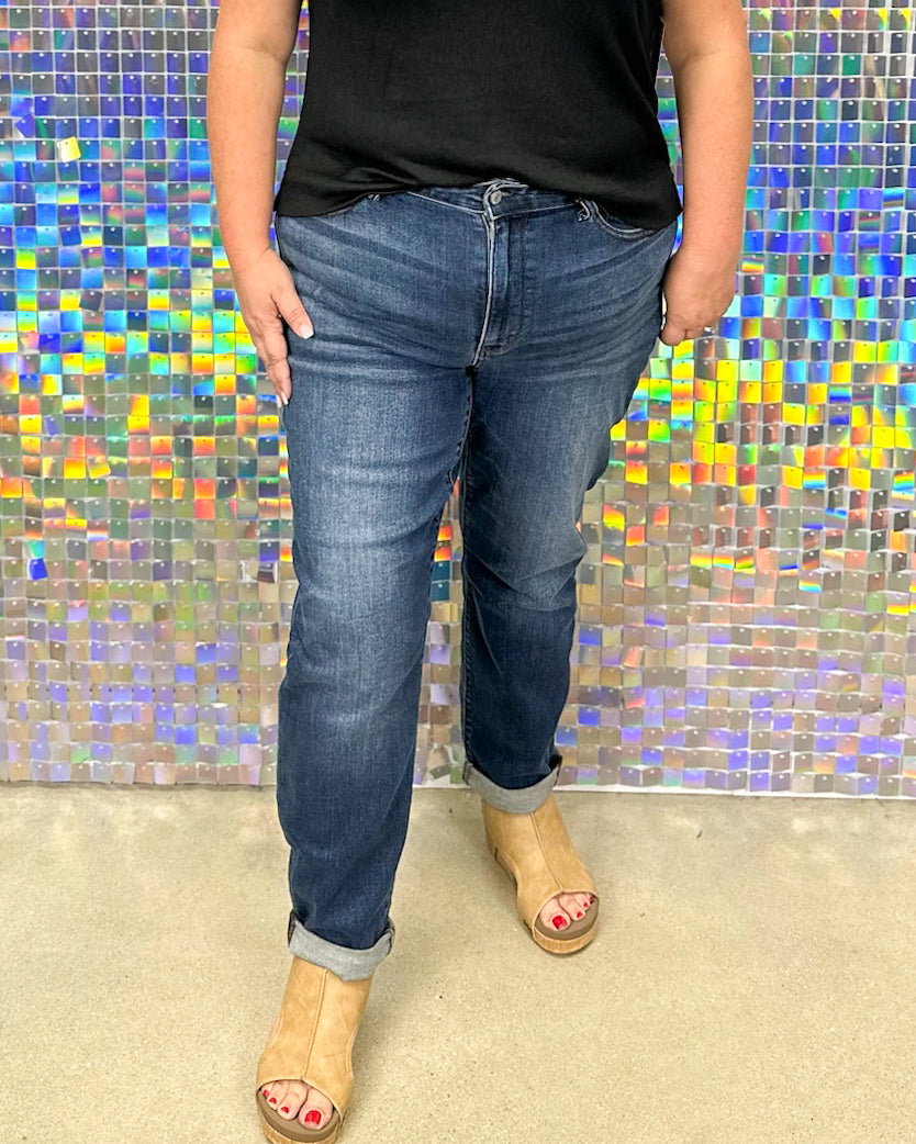 Judy Blue Cora Slim Mid-Rise Cuffed Jean - Dark Wash