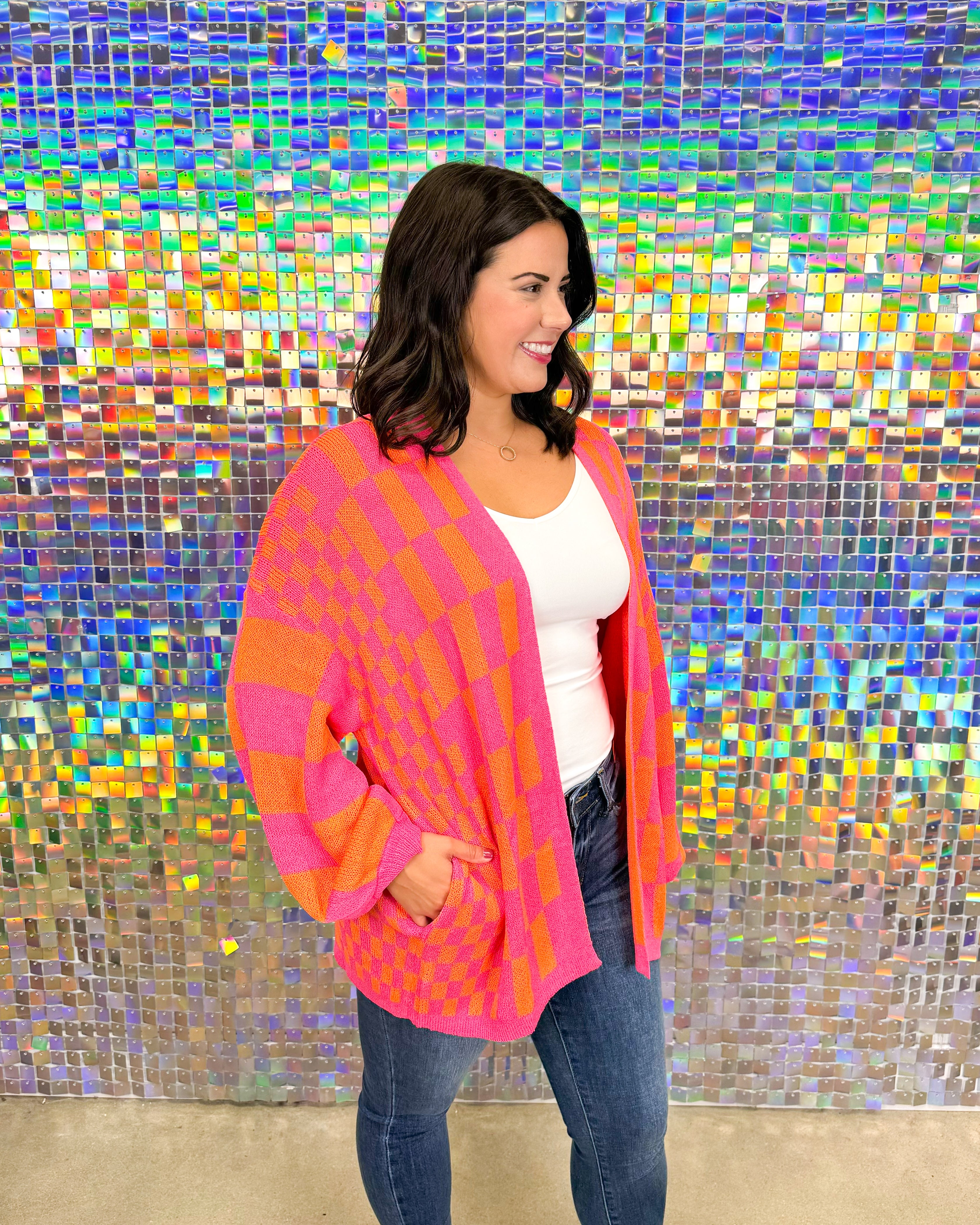 Check Me Out Cardigan - Pink/Orange