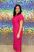 Entro Amallah Dress - Hot Pink, plus size, ribbed, knit, midi, slit, short sleeve, round neck
