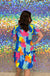 Umgee Melly Dress - Azure, print, vibrant, colorful, short sleeve, flutter, v-neck, mini, tiered