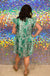 Jodifl Lucky Lucy Dress - Green, shift dress, print, tiered fluttered sleeves, round neck, paisley