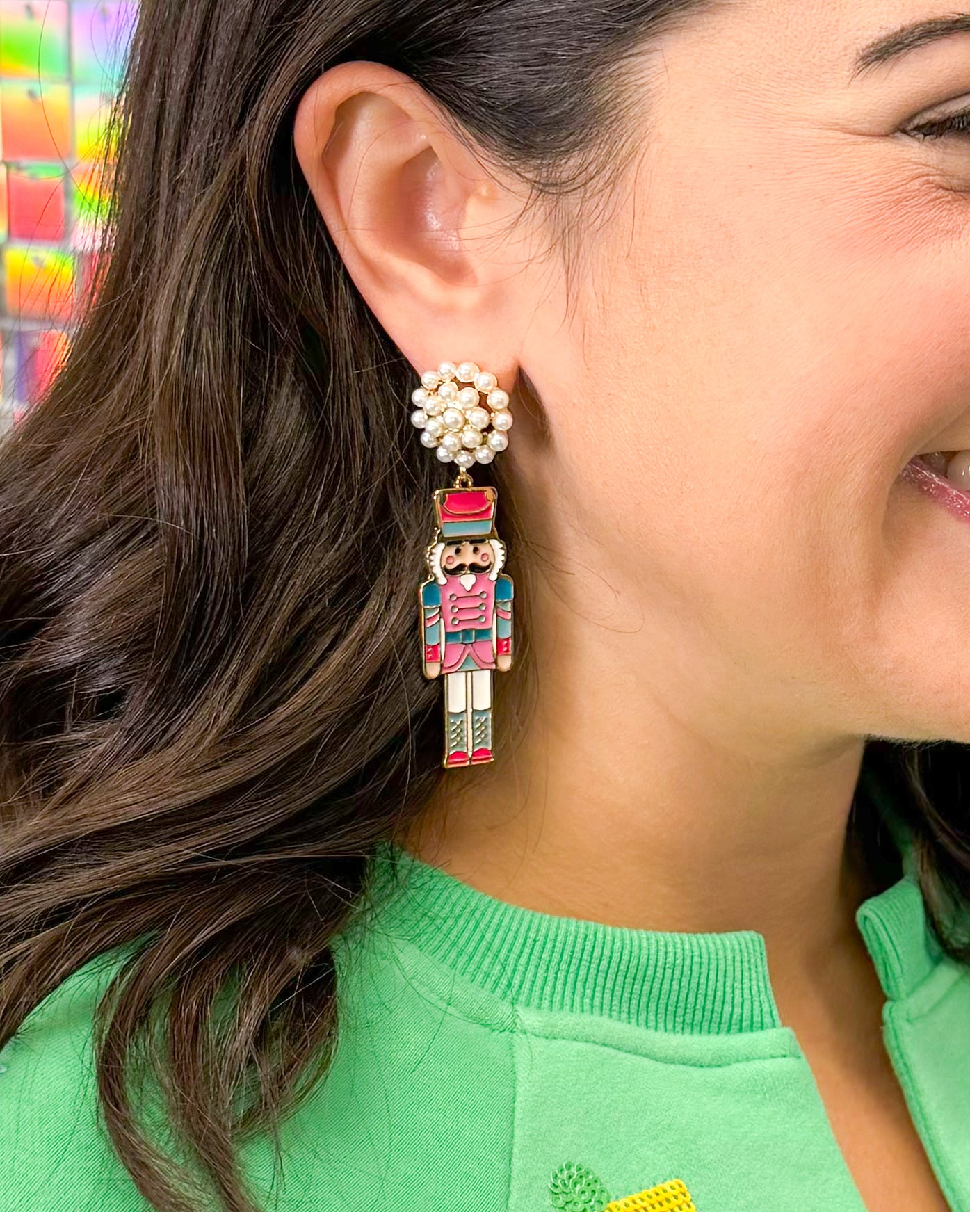 Enamel Nutcracker Earrings - Mint