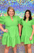 Entro All The Right Moves Dress - Green, puff sleeve, tiered, mini, plus size, v-neck
