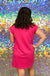 Entro Ziggy Dress - Fuchsia, textured, plus size, short sleeve, round neck, pocket, mini