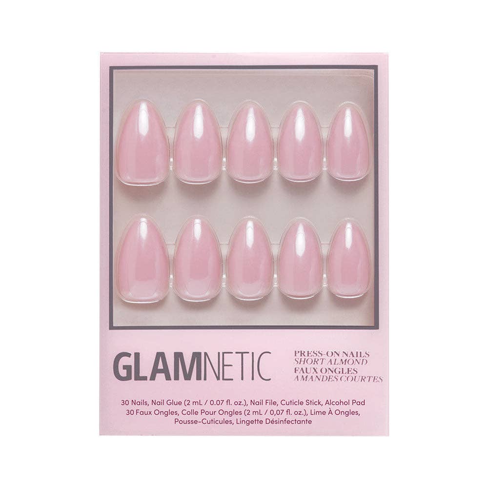 Glamnetic First Kiss Press-On Nails | Pink Chrome Finish | Short Almond