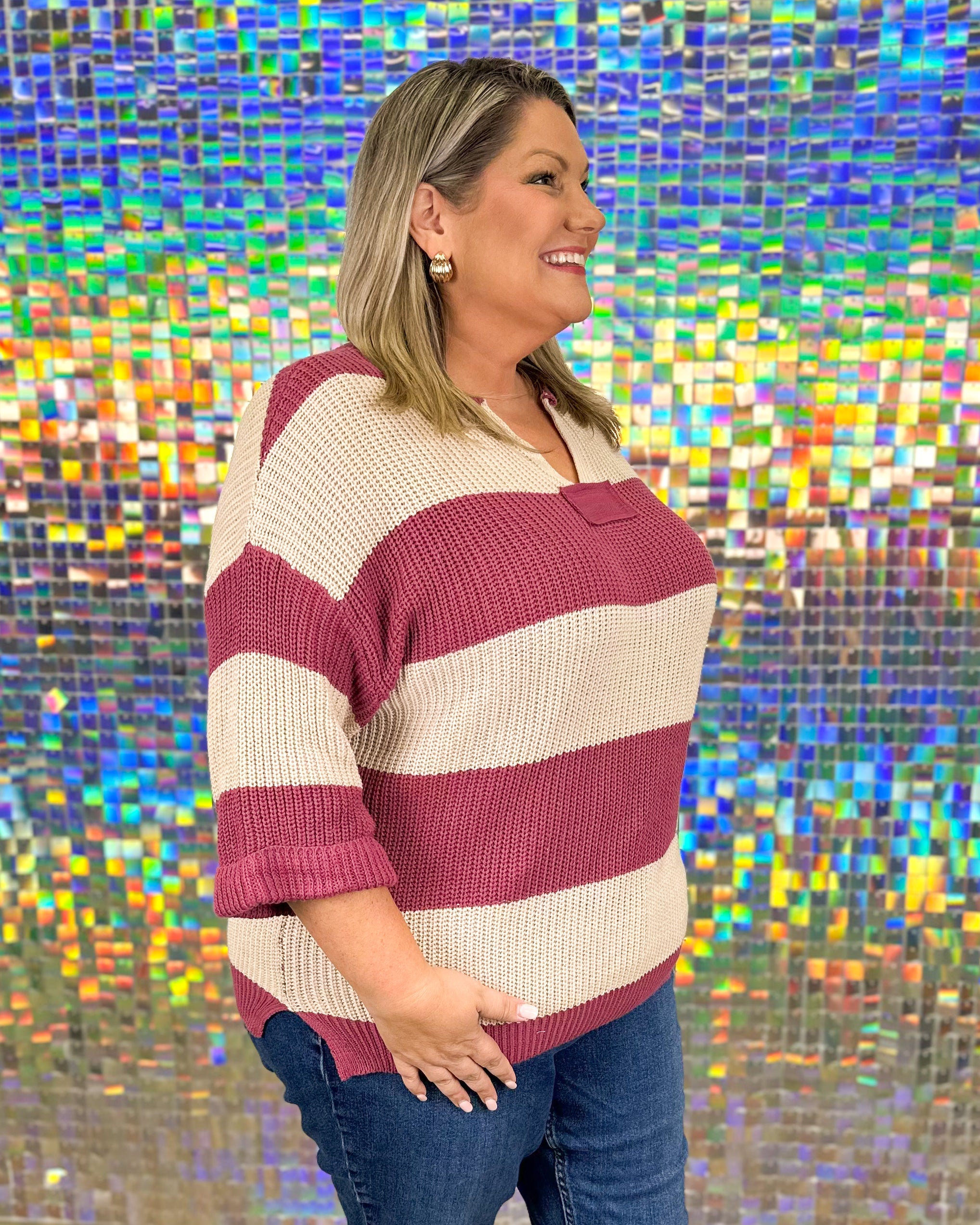 Cat Striped Sweater - Mauve