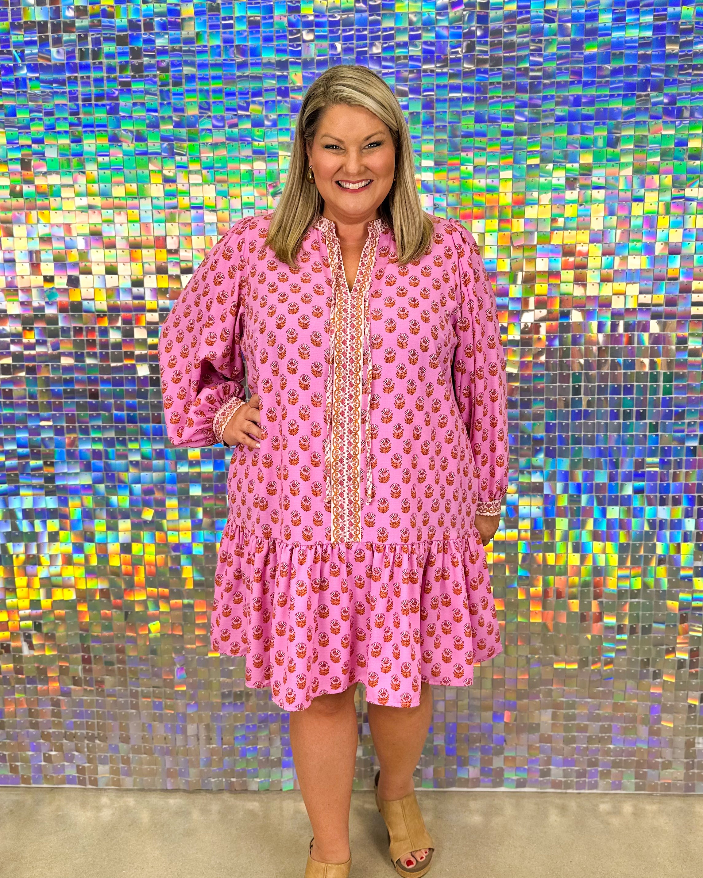 Natasha Floral Foulard Dress - Pink