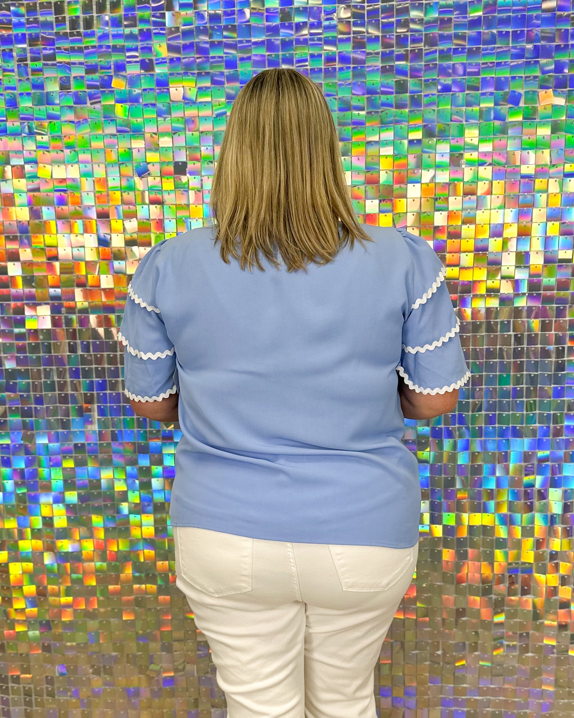 Carissa Ric Rac Top - Light Blue