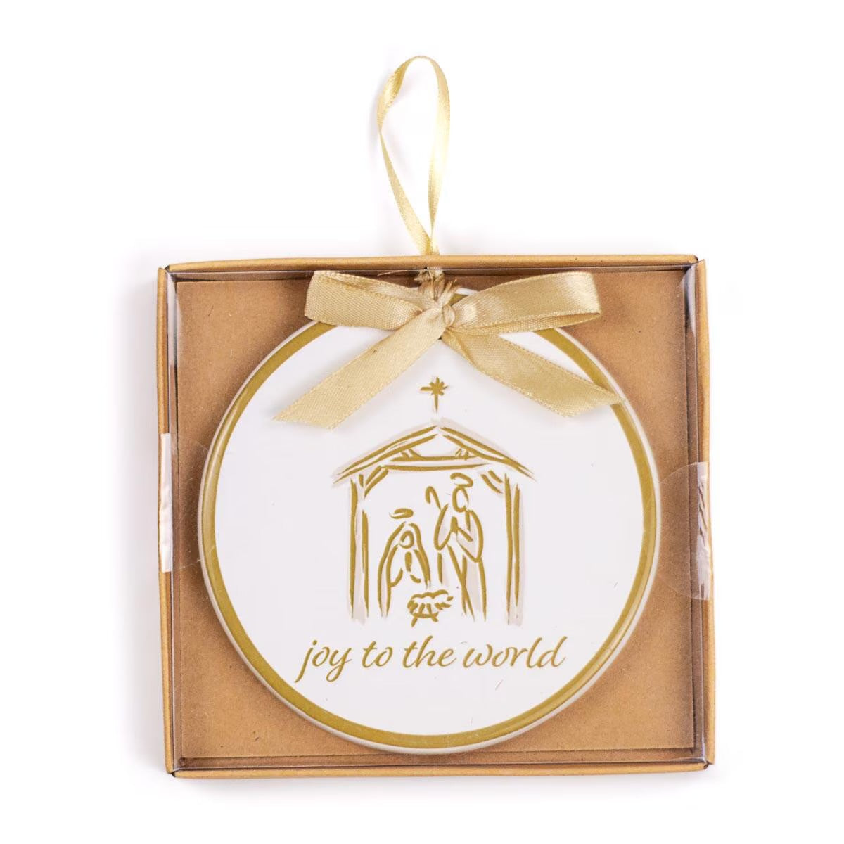 Joy to The World Ornament - White/Light Gold