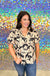 Entro One in a Million Top - taupe, Black, print, short sleeve, puff sleeve, v-neck, plus size