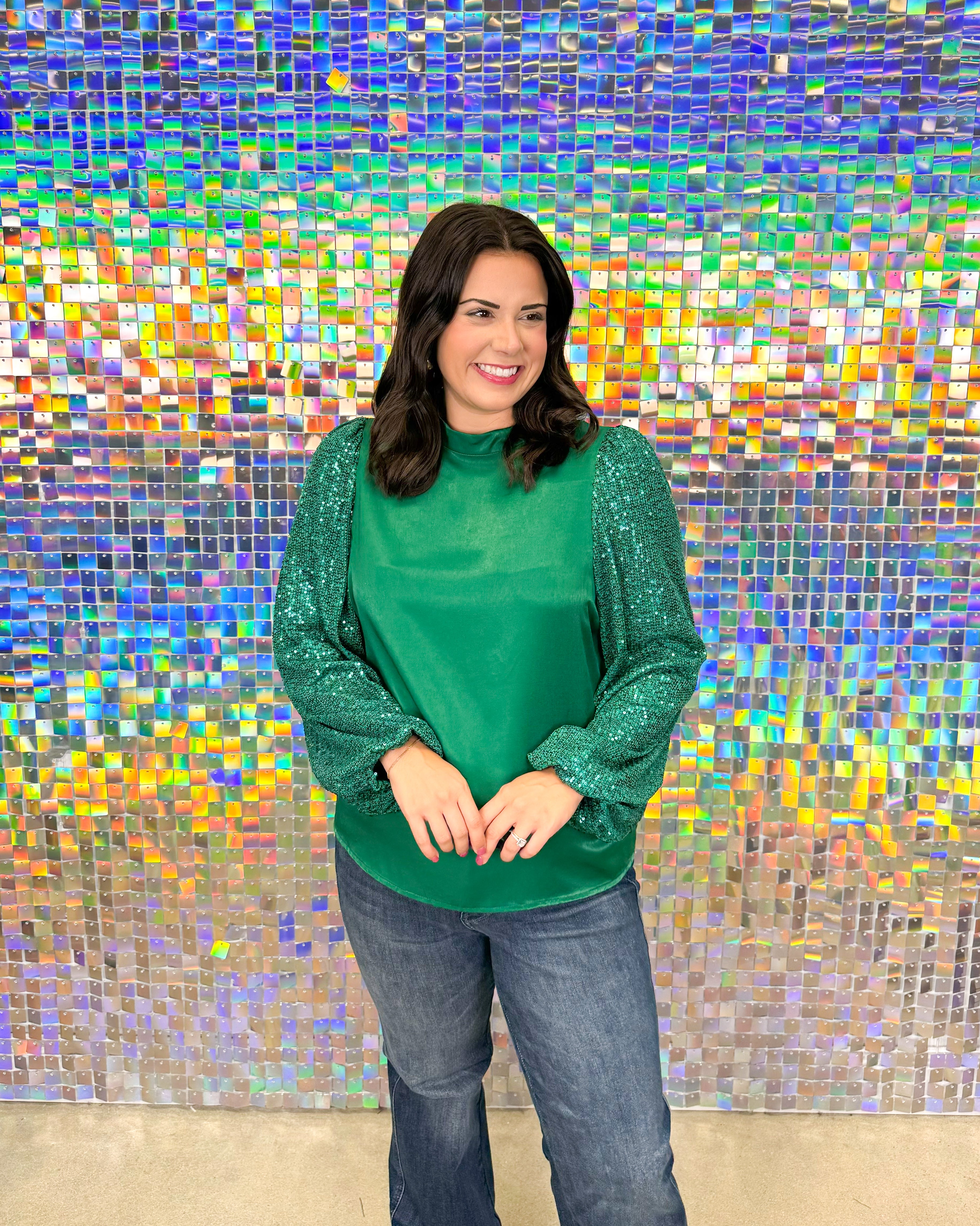 Melanie Top - Green Sequin