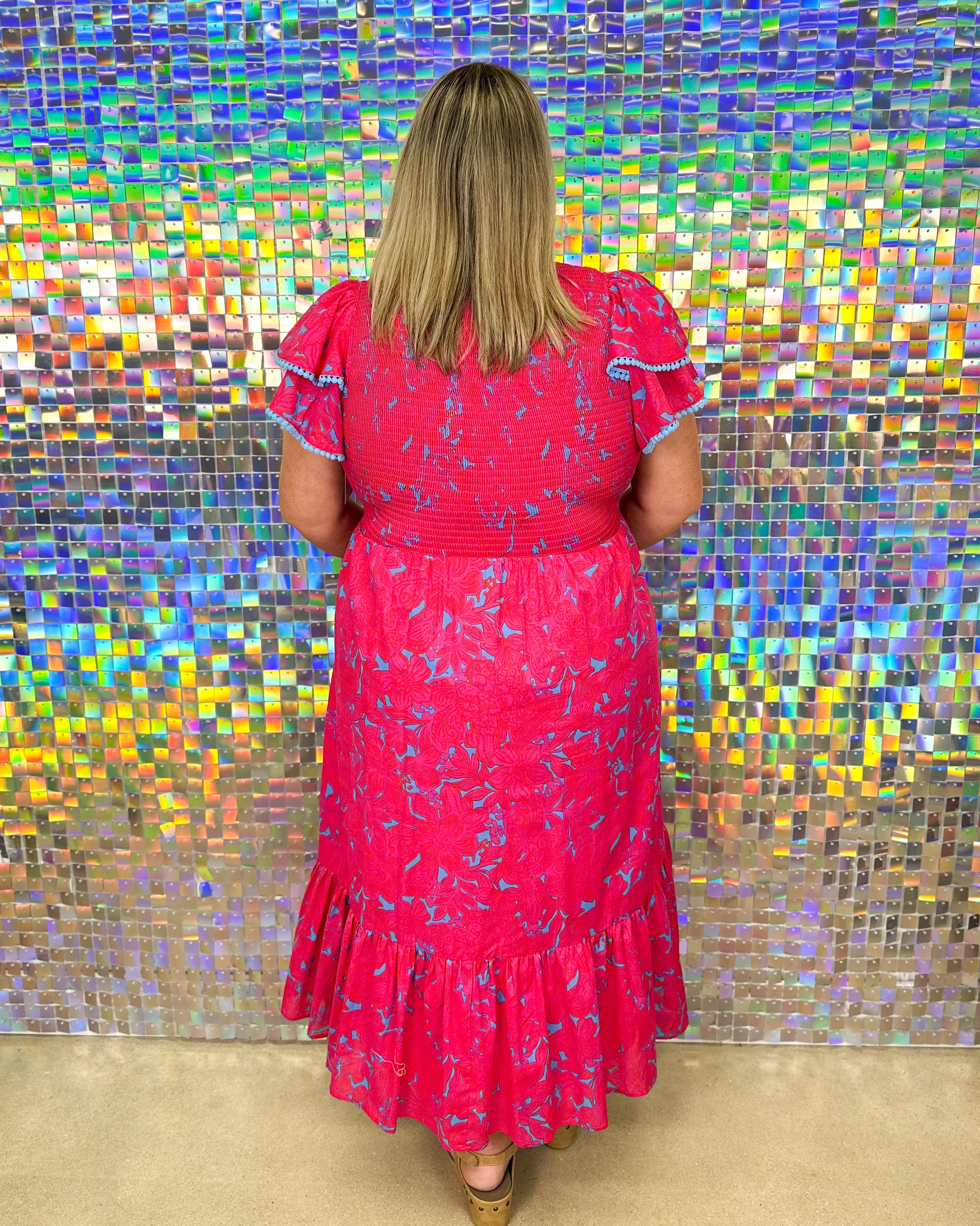 FINAL SALE Delina Tiered Midi Dress - Blue/Pink