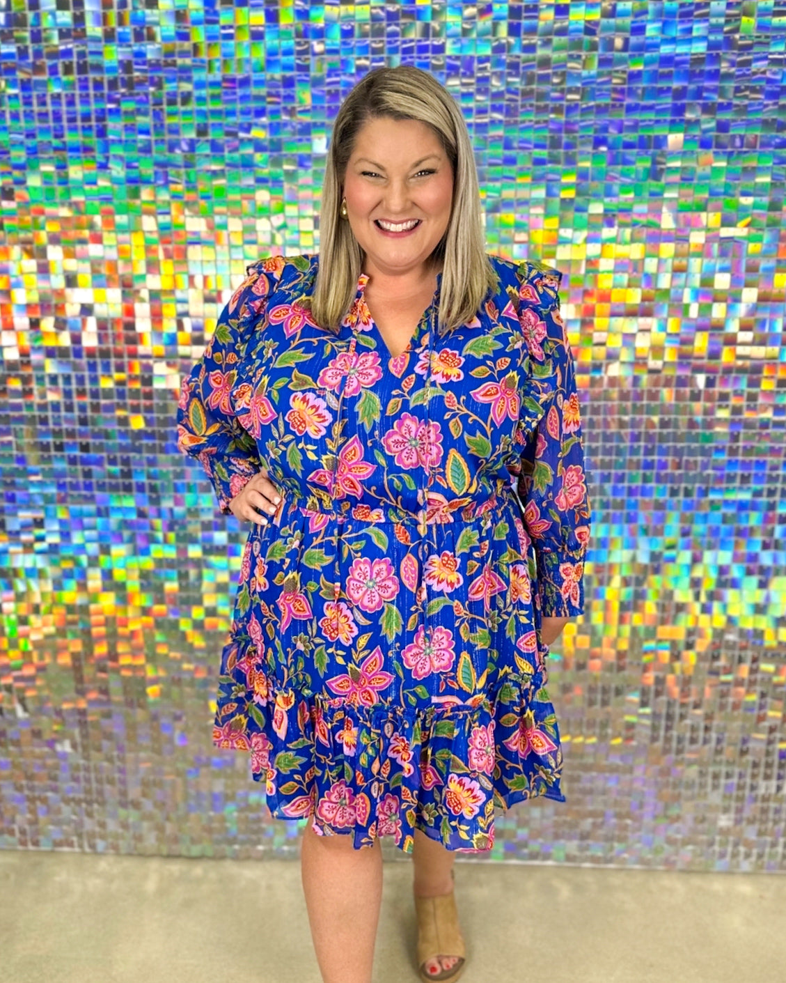 Wendey Floral Chiffon Dress - Blue Multi