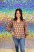 Entro Pamela Top - Brown, v-neck, long sleeve, floral, pink