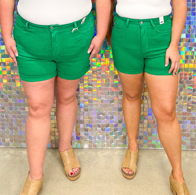 Judy Blue Meadows Garment Dyed Tummy Control Shorts - Kelly Green
