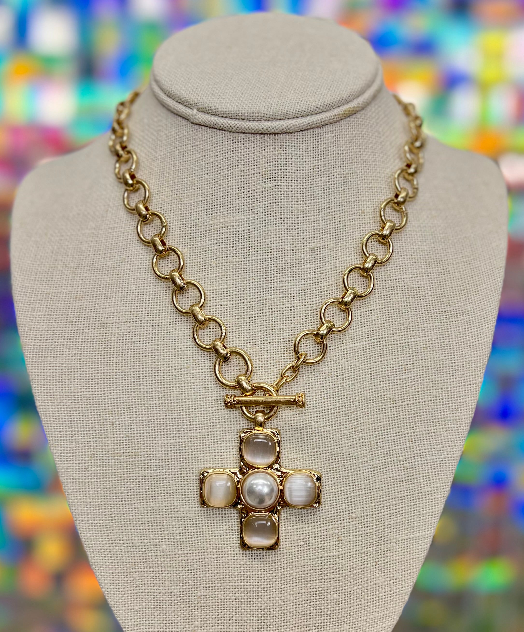 Byzantine Pearl Cross Chain Necklace Set