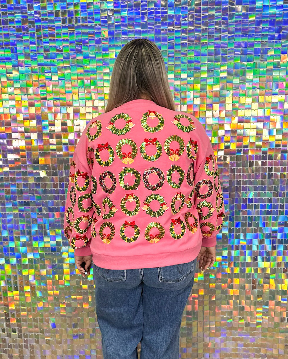 Queen of Sparkles Wreaths Sweatshirt - Hot Pink