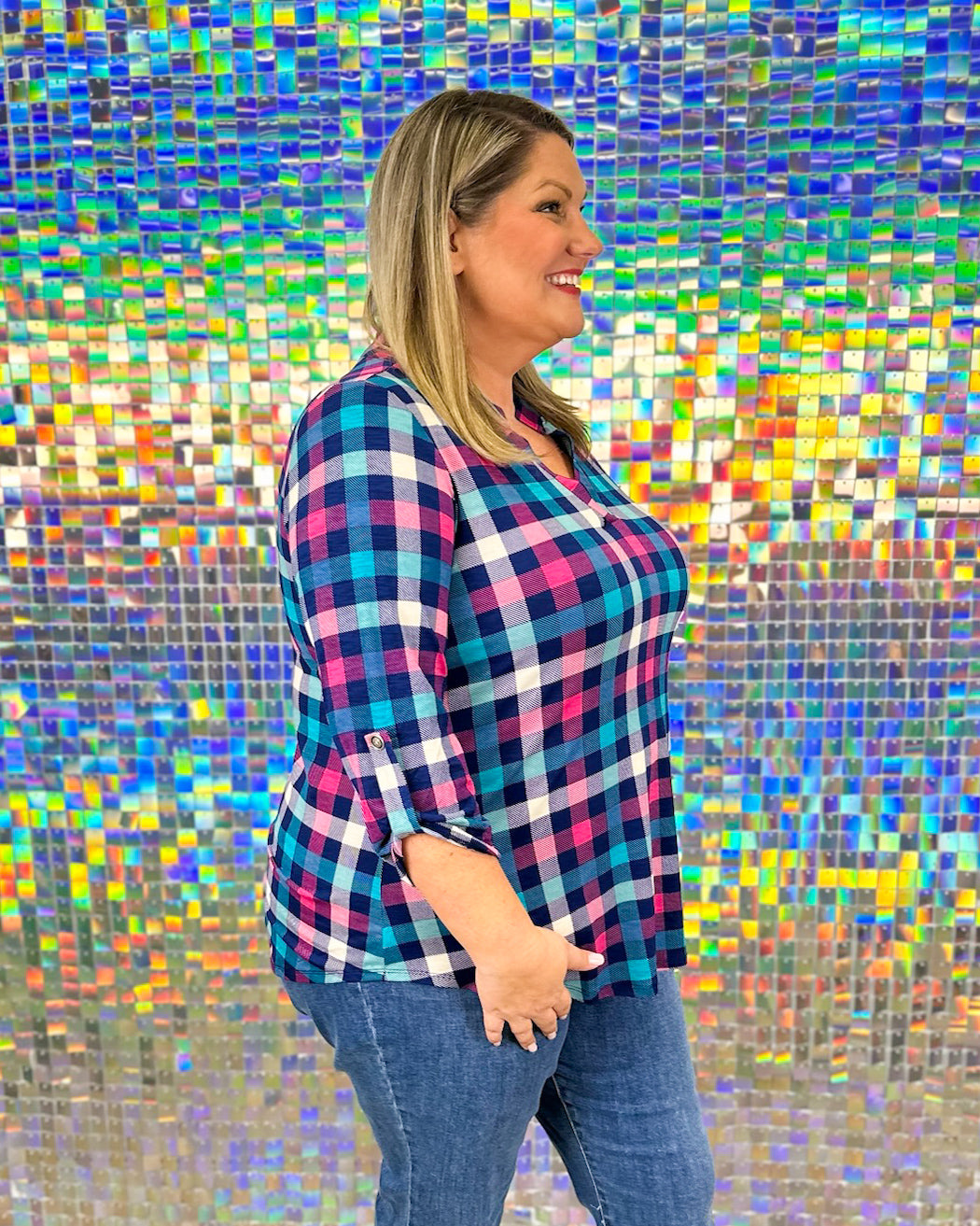 Lizzy Top - Navy Magenta