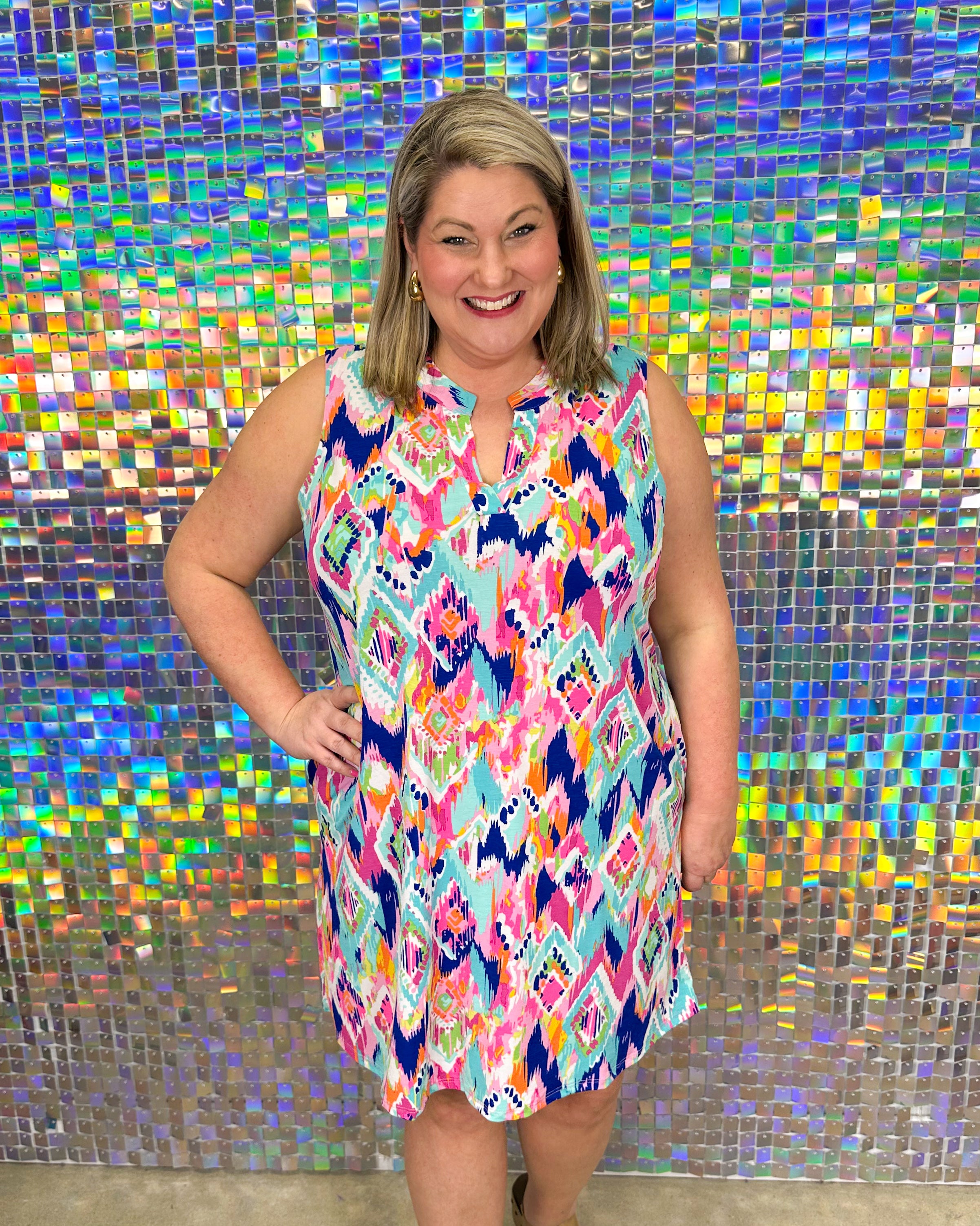 FINAL SALE Lizzy Sleeveless Dress - Navy Geo