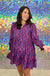 Umgee Art Fields Dress - French Blue, long sleeves, collared, tiered, flowy, plus size