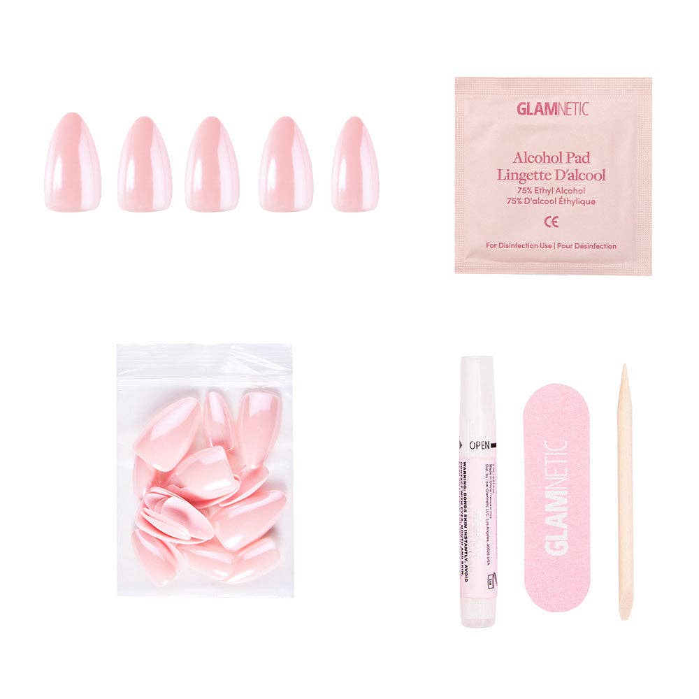 Glamnetic First Kiss Press-On Nails | Pink Chrome Finish | Short Almond