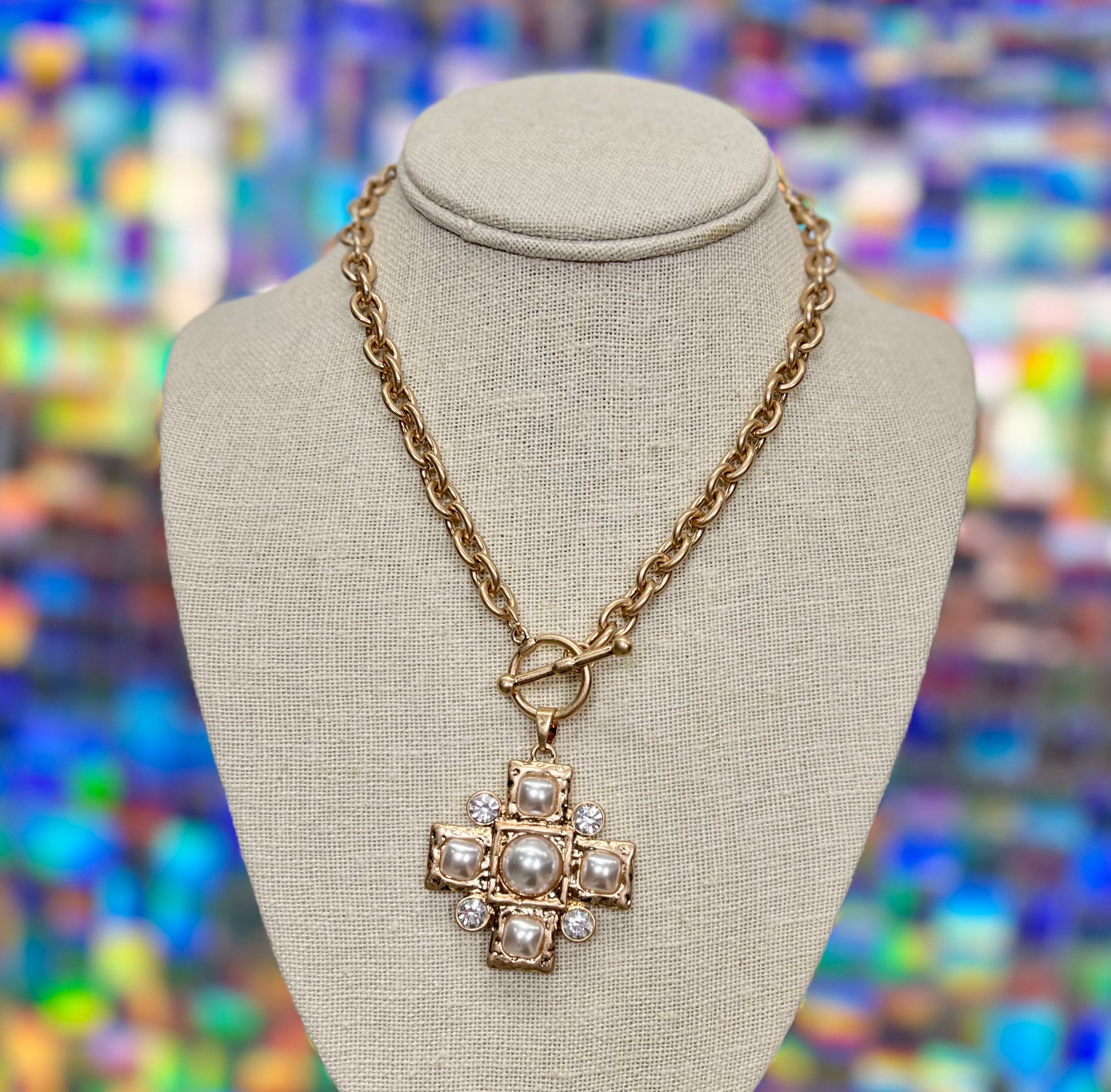Byzantine Cross Shape & Pearl Necklace