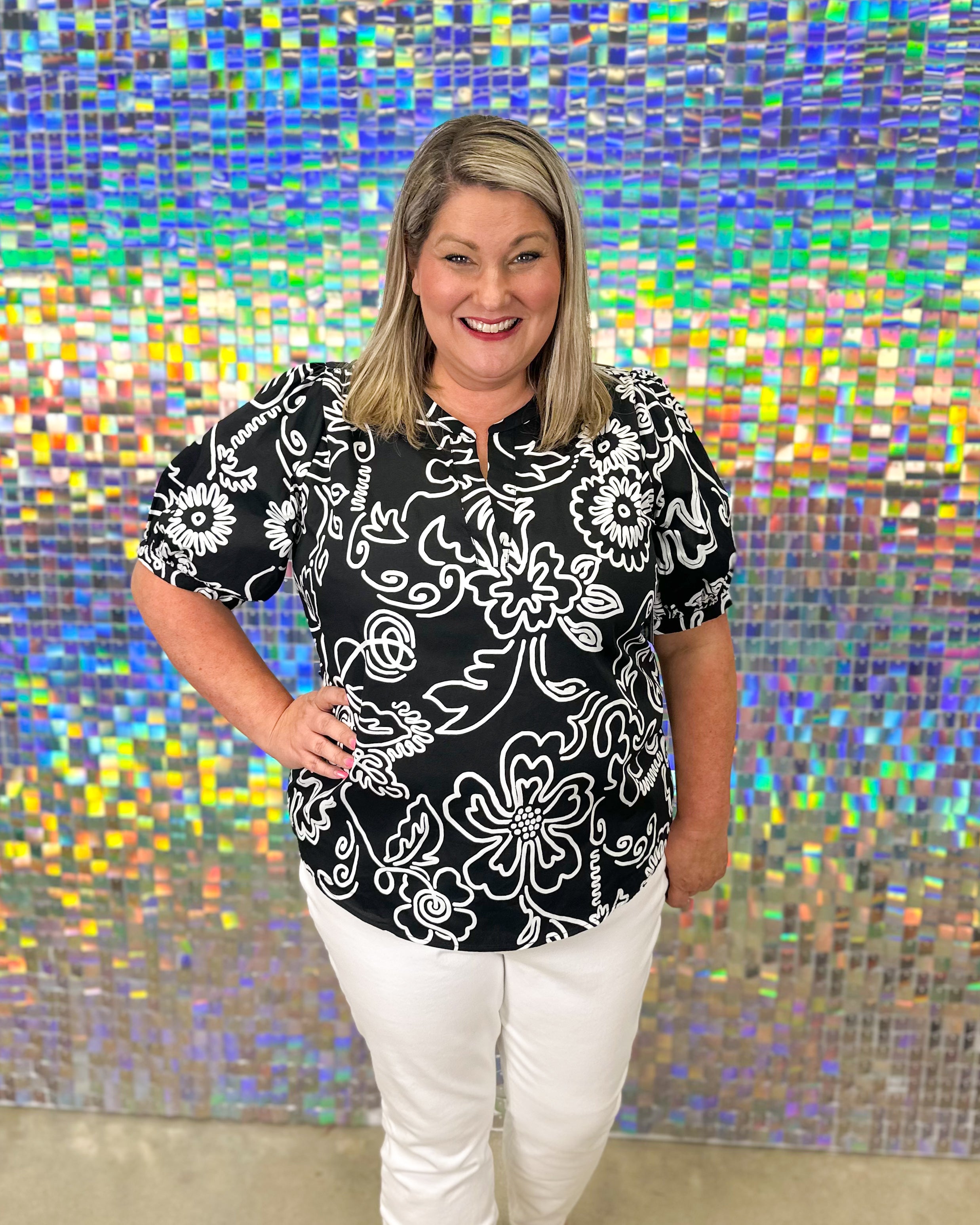 Haylie Floral Neli Top - Black/White