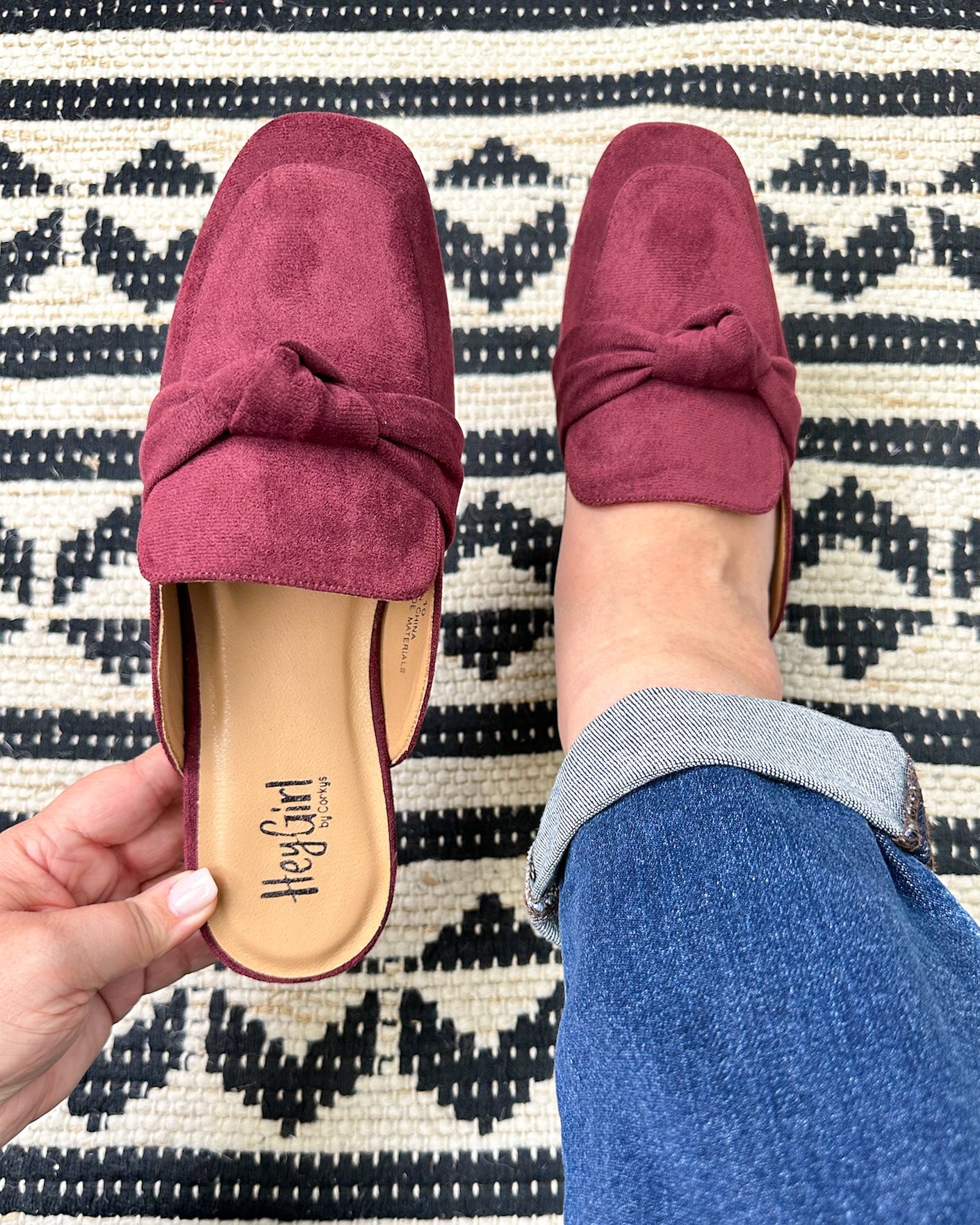 Clingy Mules - Burgundy Faux Suede