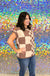 First Love Pepi Sweater - Cocoa/taupe, brown, tan, checkered, grid, pattern, round neck, short sleeve, plus size