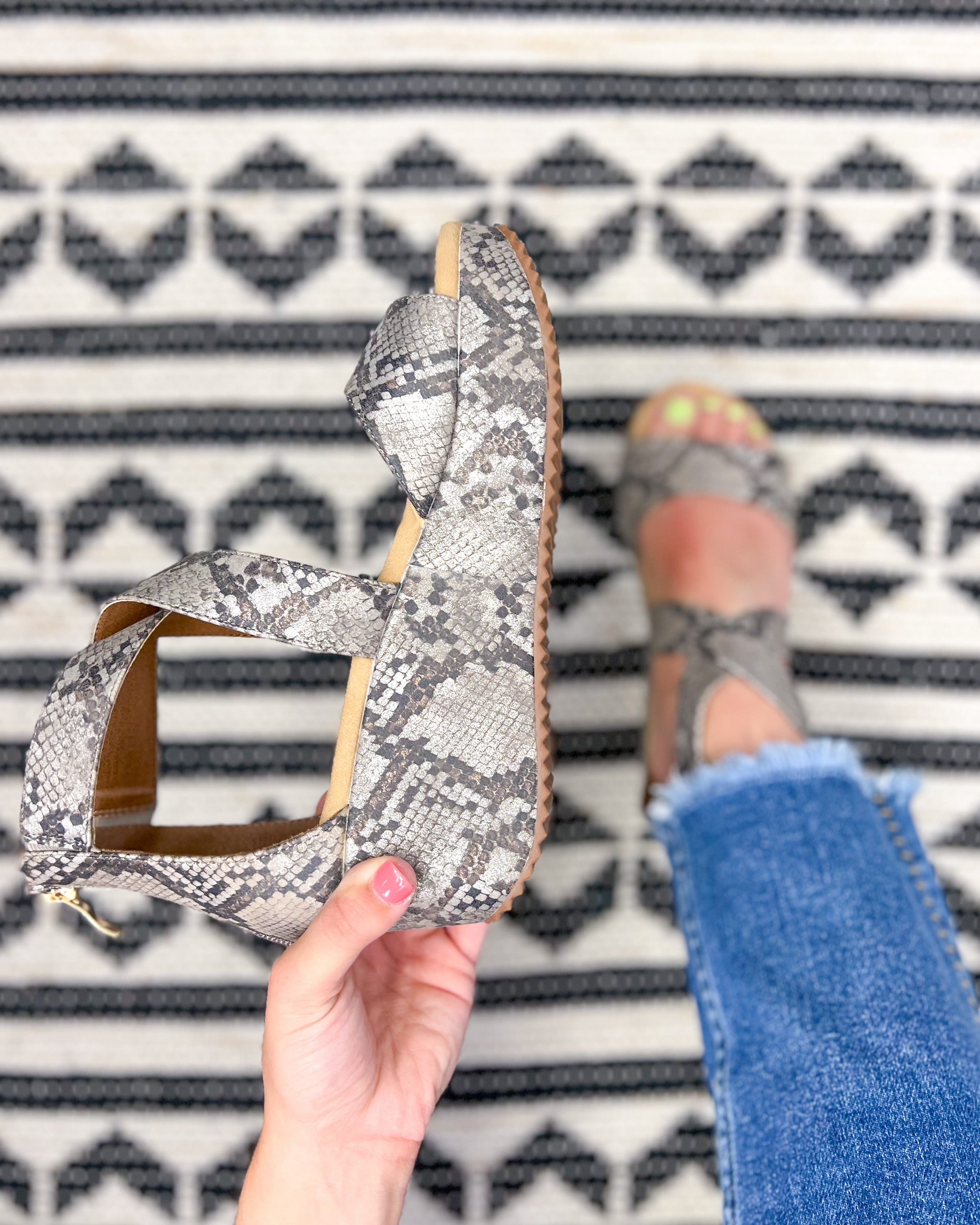 Fay Taupe Snakeskin Wedge