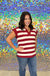 Entro Cameron Stripe Top - Garnet, preppy, collar, v-neck, short sleeve, white