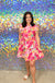 Jodifl Flower Showers Dress - Fuchsia Mix, floral, pink, green, orange, mock neck, ruffled cap sleeves, tiered