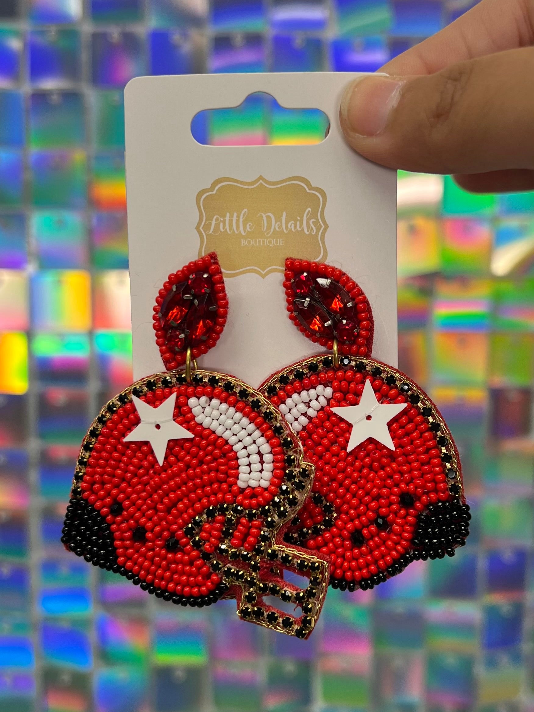 Football Helmet Beaded Earrings - Red