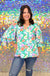 Entro Flower Power Top - Mint, v-neck, 3/4 sleeve, ruffle, floral, spring